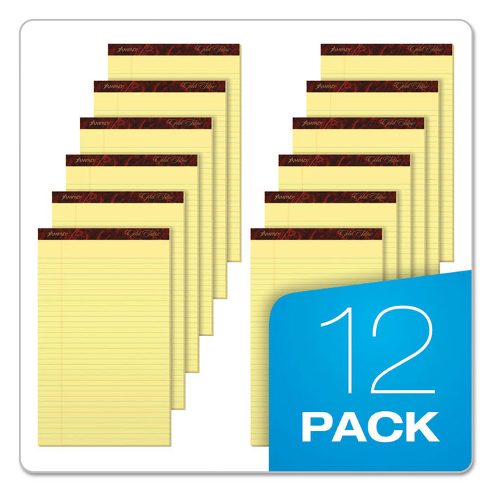 Gold Fibre Quality Writing Pads, Wide/Legal Rule, 50 Canary-Yellow 8.5 x 14 Sheets, Dozen