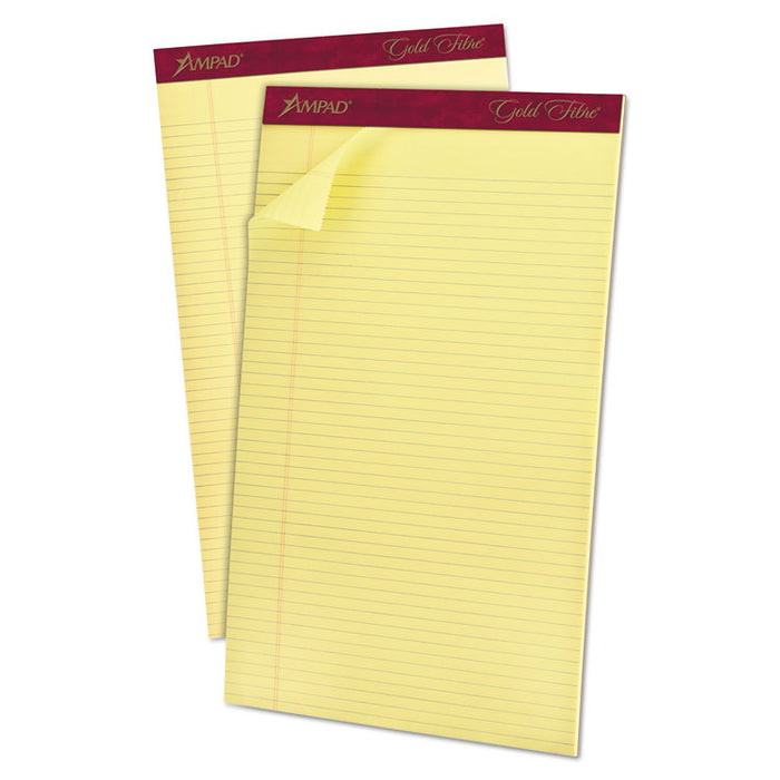 Gold Fibre Quality Writing Pads, Narrow Rule, 50 Canary-Yellow 8.5 x 14 Sheets, Dozen