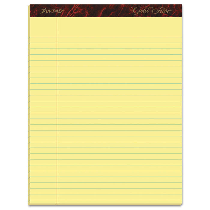 Gold Fibre Writing Pads, Wide/Legal Rule, 8.5 x 11.75, Canary, 50 Sheets, Dozen