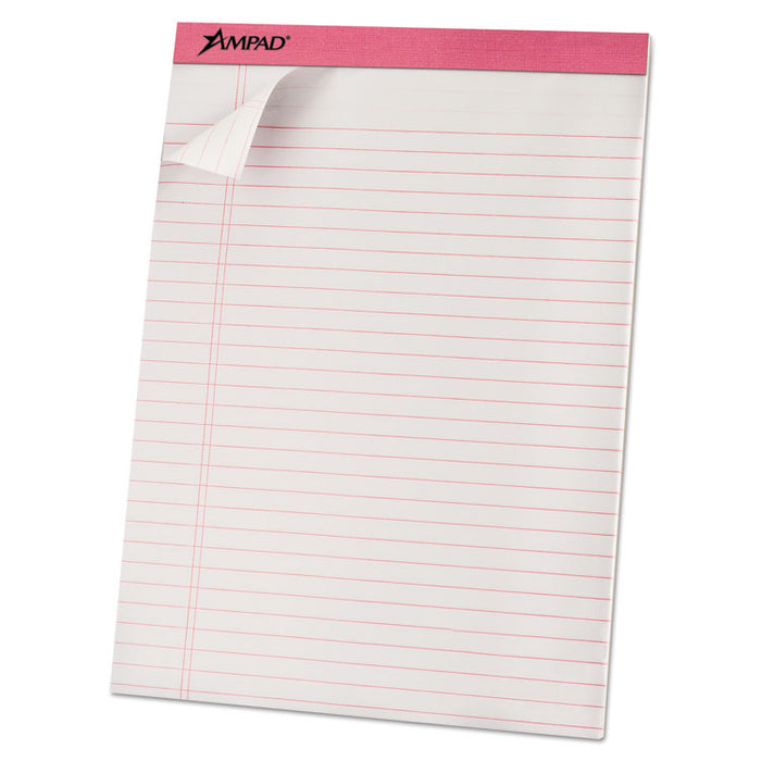 Pink Writing Pads, Wide/Legal Rule, Pink Headband, 50 White 8.5 x 11 Sheets, 6/Pack