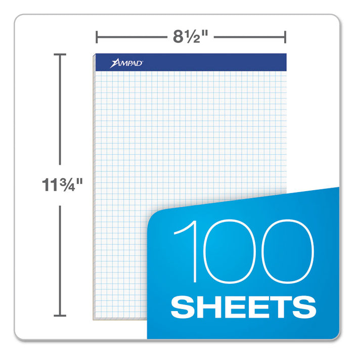 Quad Double Sheet Pad, 4 sq/in Quadrille Rule, 8.5 x 11.75, White, 100 Sheets