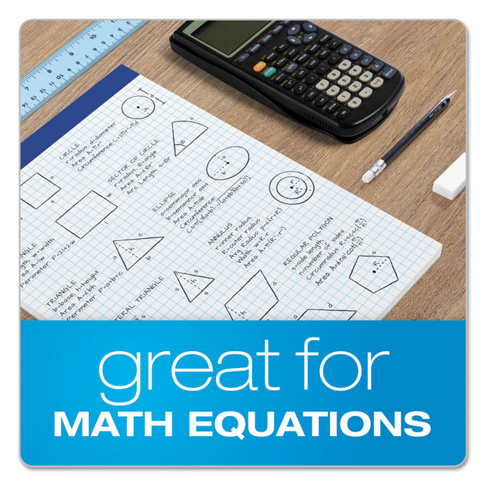 Quad Double Sheet Pad, 4 sq/in Quadrille Rule, 8.5 x 11.75, White, 100 Sheets
