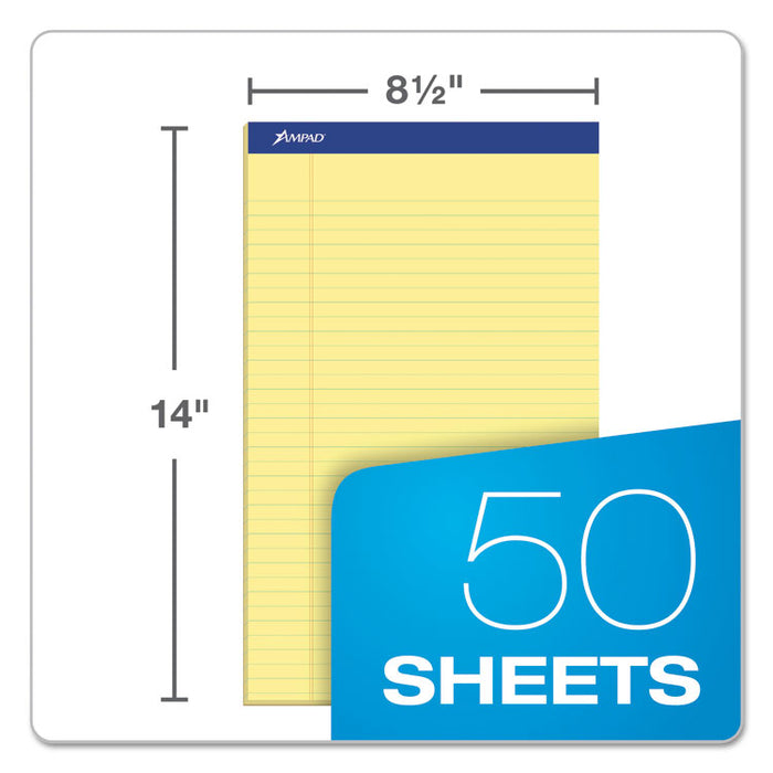Recycled Writing Pads, Wide/Legal Rule, 8.5 x 14, Canary, 50 Sheets, Dozen