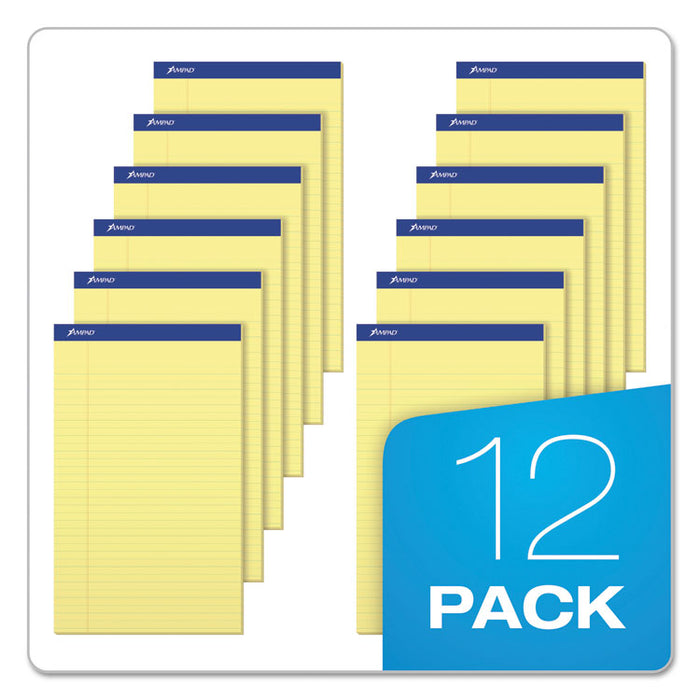 Recycled Writing Pads, Wide/Legal Rule, 8.5 x 14, Canary, 50 Sheets, Dozen