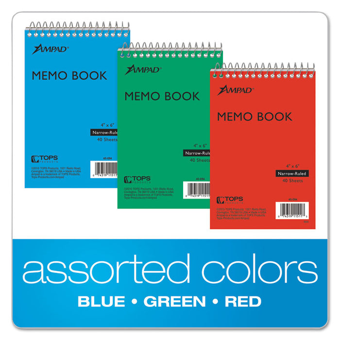 Memo Books, Narrow Rule, 6 x 4, White, 40 Sheets, 3/Pack