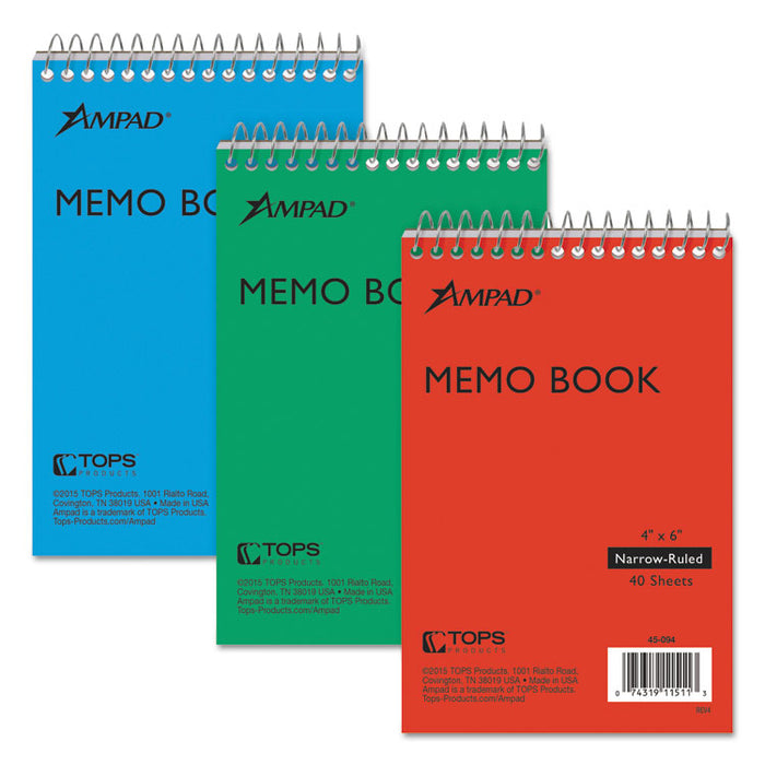 Memo Books, Narrow Rule, 6 x 4, White, 40 Sheets, 3/Pack