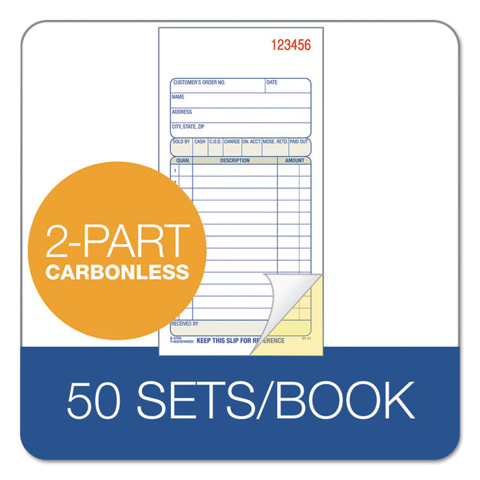 2-Part Sales Book, 3 3/8 x 6 11/16, Carbonless, 50 Sets/Book