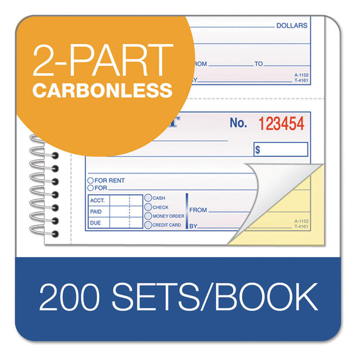 Two-Part Rent Receipt Book, 2 3/4 x 4 3/4, Carbonless, 200 Forms