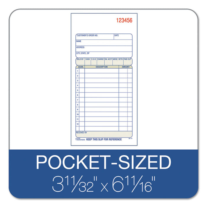 Carbonless Sales Order Book, Three-Part Carbonless, 3.25 x 7.13, 50 Forms