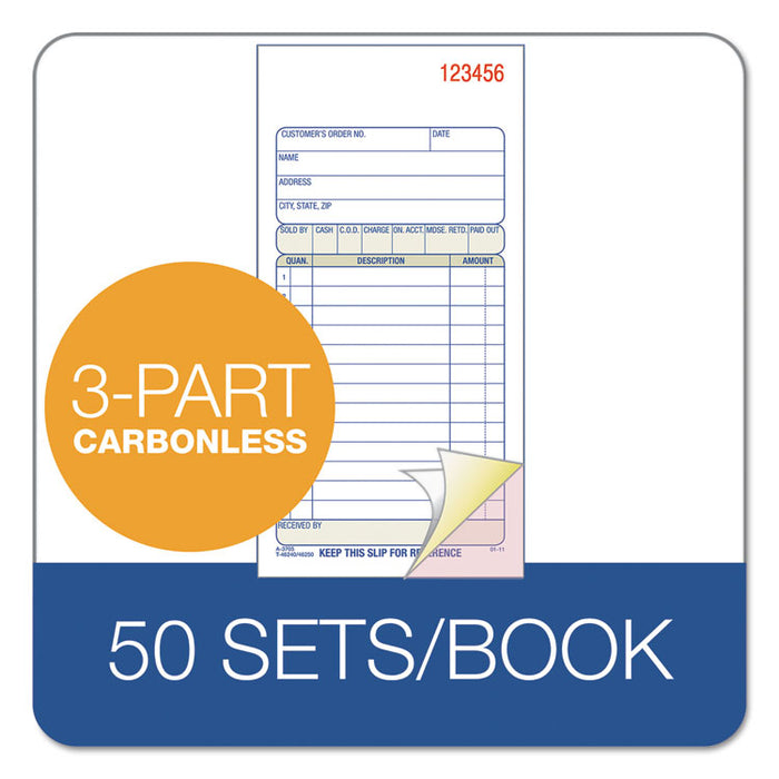 Carbonless Sales Order Book, Three-Part Carbonless, 3.25 x 7.13, 50 Forms