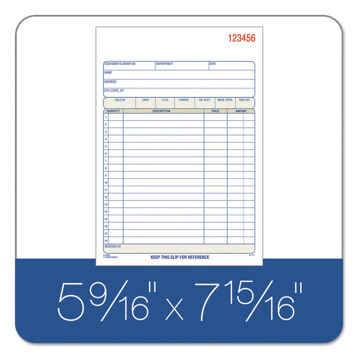 TOPS Sales/Order Book, Three-Part Carbonless, 7.95 x 5.56, 1/Page, 50 Forms