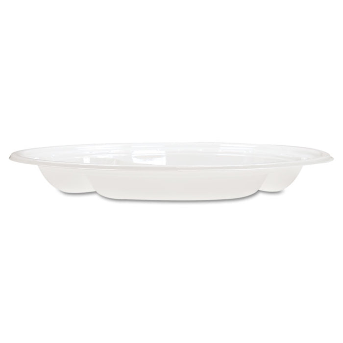 Famous Service Plastic Dinnerware, Plate, 3-Comp, 10 1/4" dia, White, 500/Carton