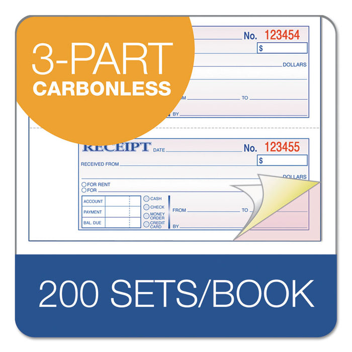TOPS 3-Part Hardbound Receipt Book, 7 x 2 3/4, Carbonless, 200 Sets/Book