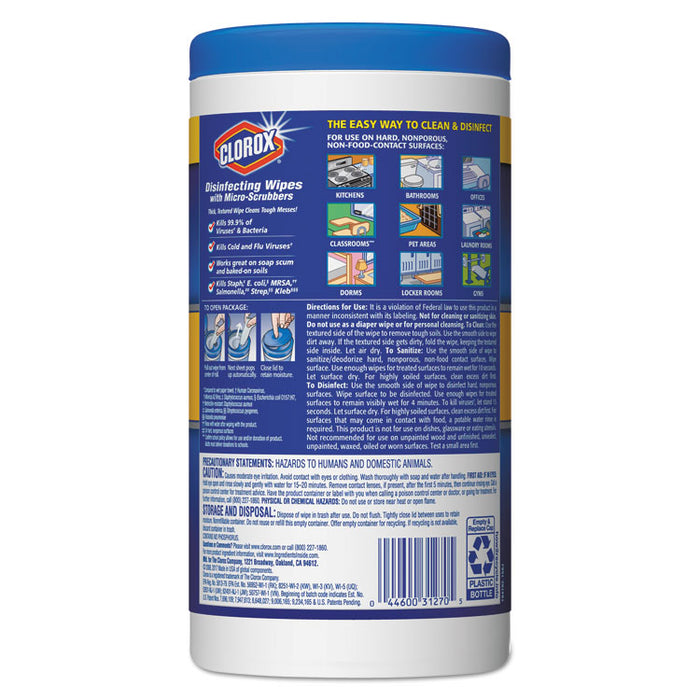 Disinfecting Wipes w/Micro-Scrubbers, 7x8, Crisp Lemon, 70/Canister,2/PK,6 PK/CT