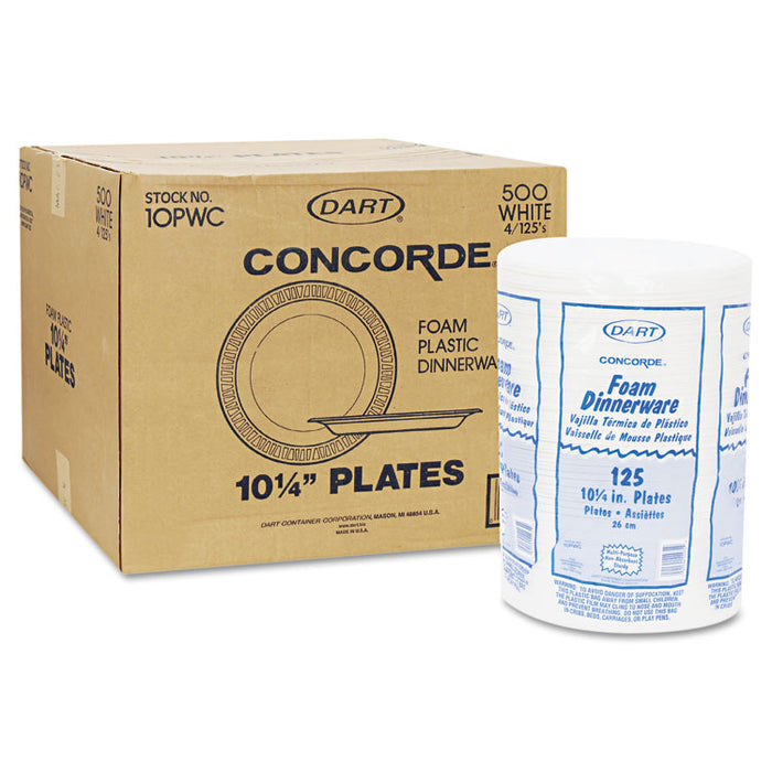 Concorde Foam Plate, 10 1/4" dia, White, 125/Pack, 4 Packs/Carton