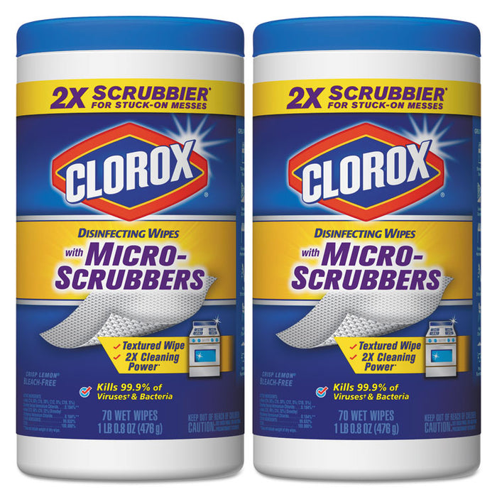 Disinfecting Wipes w/Micro-Scrubbers, 7x8, Crisp Lemon, 70/Canister,2/PK,6 PK/CT