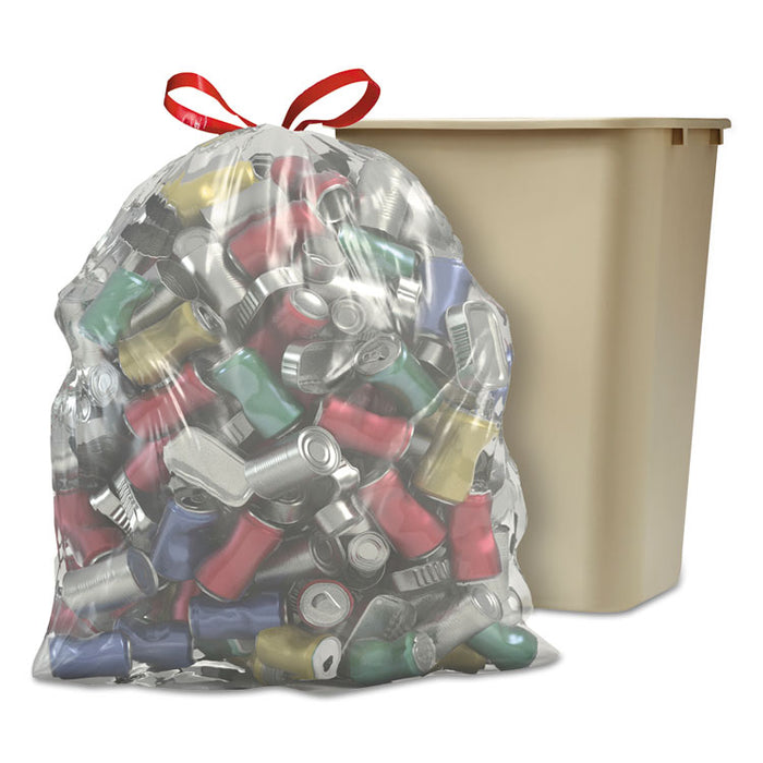 Recycling Tall Kitchen Drawstring Trash Bags, 13 gal, 0.9 mil, 24" x 27.38", Clear, 180/Carton