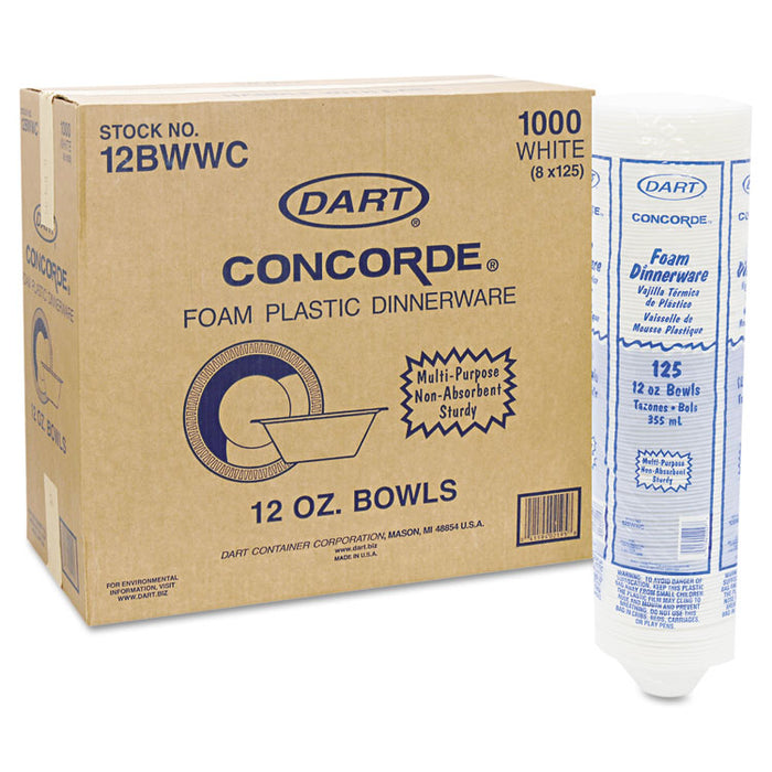 Concorde Foam Bowl, 10, 12 oz, White, 125/Pack, 8 Packs/Carton