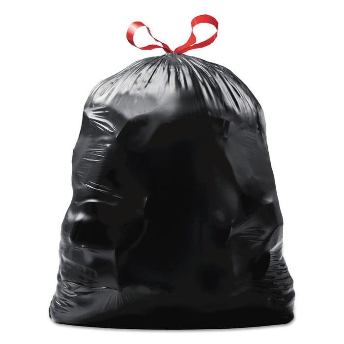 Drawstring Large Trash Bags, 30 gal, 1.05 mil, 30" x 33", Black, 90/Carton