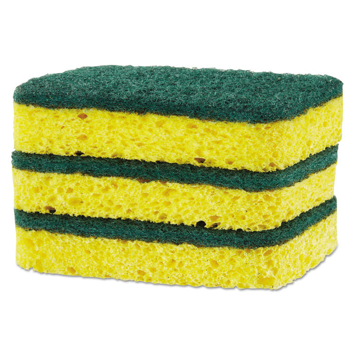 Heavy Duty Scrubber Sponge, 2.5 x 4.5, 0.9" Thick, Yellow/Green, 3/PK, 24 PK/CT