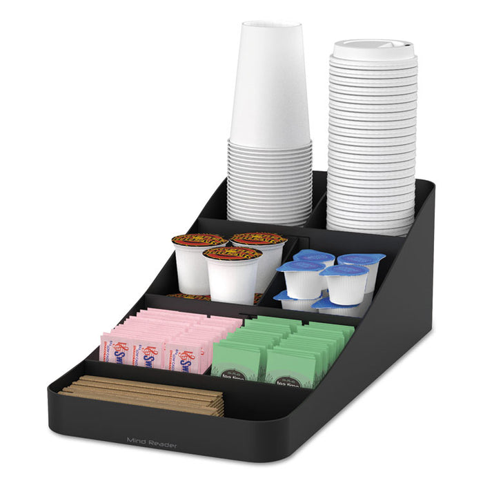 Trove Seven-Compartment Coffee Condiment Organizer, Black, 7 3/4 x 16 x 5 1/4