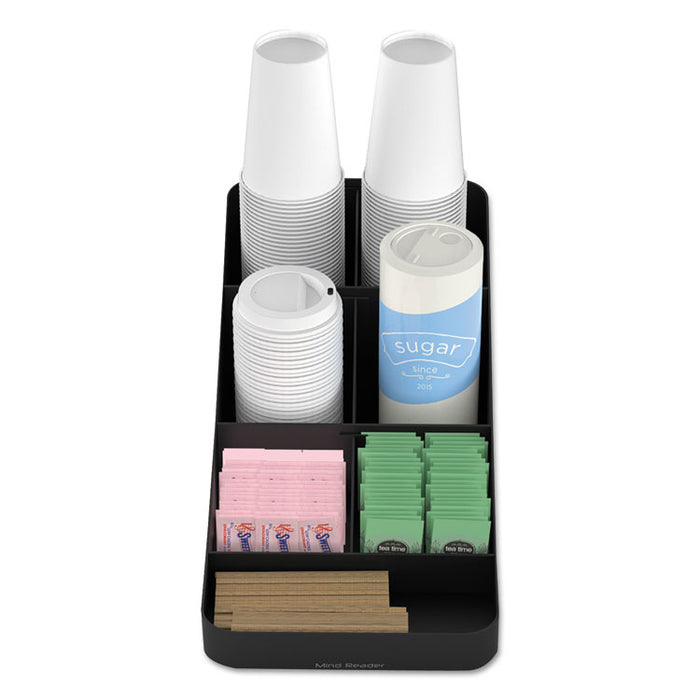 Trove Seven-Compartment Coffee Condiment Organizer, Black, 7 3/4 x 16 x 5 1/4