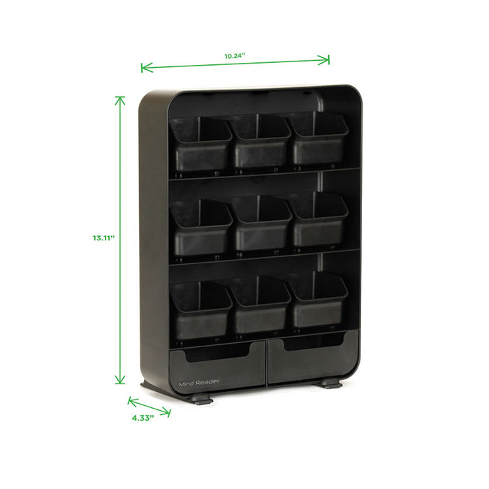 Baggy Nine-Drawer Tea Bag and Accessory Holder, 10.24 x 4.33 x 13.11, Black
