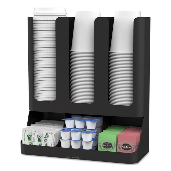 Flume Six-Section Upright Coffee Condiment/Cup Organizer, 11.5 x 6.5 x 15, Black