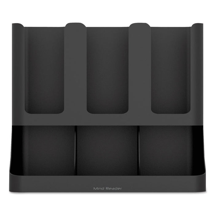 Flume Six-Section Upright Coffee Condiment/Cup Organizer, 11.5 x 6.5 x 15, Black