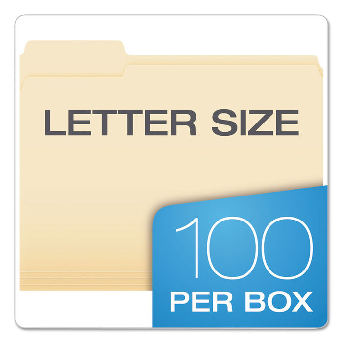 CutLess File Folders, 1/3-Cut Tabs: Assorted, Letter Size, Manila, 100/Box