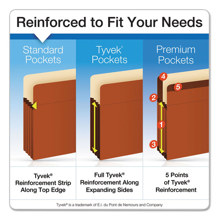 Earthwise by Pendaflex Recycled File Pockets, 3.5" Expansion, Letter Size, Red Fiber