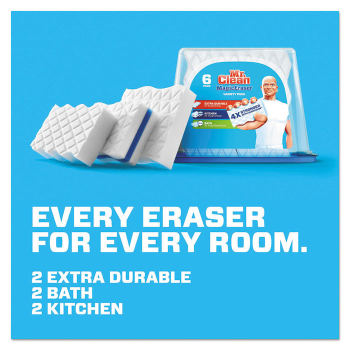 Magic Eraser Foam Pad, 2 2/5" x 4 3/5", Variety Pack, White/Blue, 6/Pack