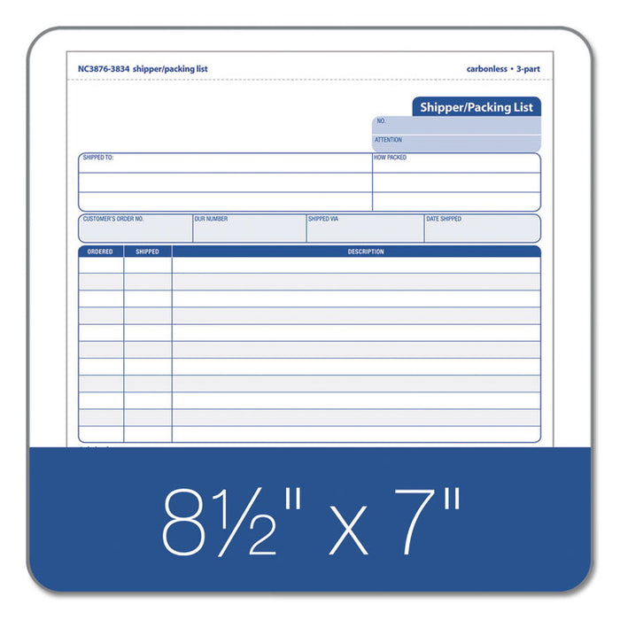 Snap-Off Shipper/Packing List, Three-Part Carbonless, 8.5 x 7, 1/Page, 50 Forms
