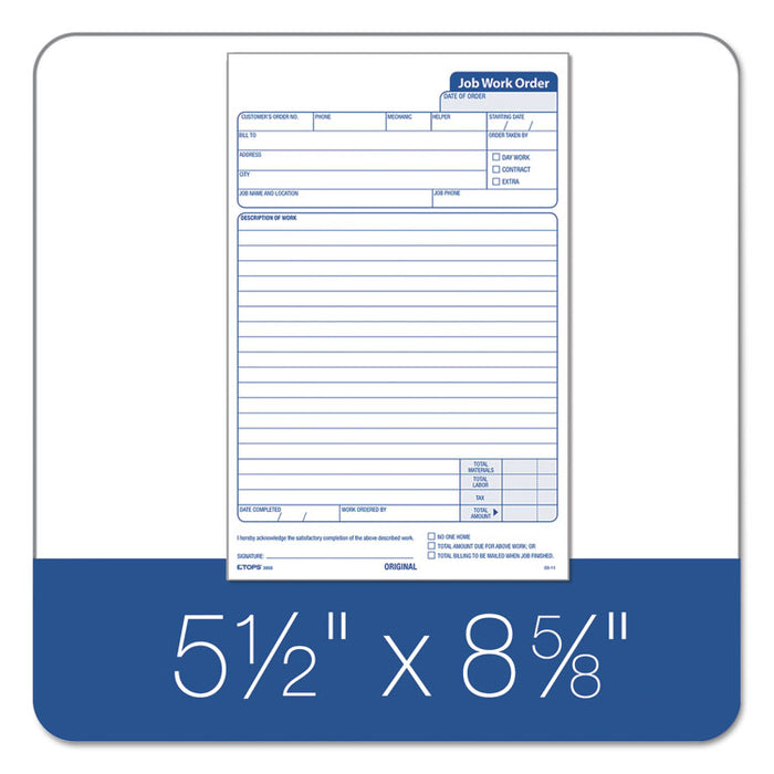 Snap-Off Job Work Order Form, Three-Part Carbonless, 5.66 x 8.63, 1/Page, 50 Forms
