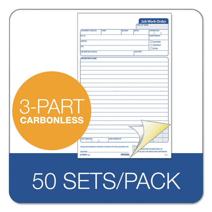 Snap-Off Job Work Order Form, Three-Part Carbonless, 5.66 x 8.63, 1/Page, 50 Forms
