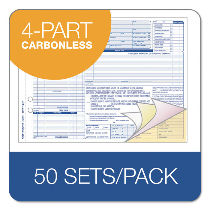 Auto Repair Four-Part Carbonless, Four-Part Carbonless, 8.5 x 11, 50 Forms
