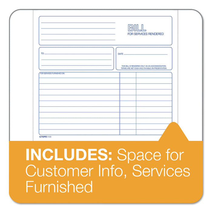 Spiralbound Service Invoices, Two-Part Carbonless, 8.5 x 7.75, 1/Page, 50 Forms