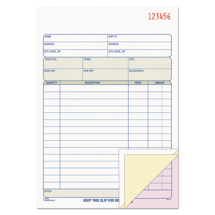Sales Order Book, Three-Part Carbonless, 5.56 x 7.94, 1/Page, 50 Forms