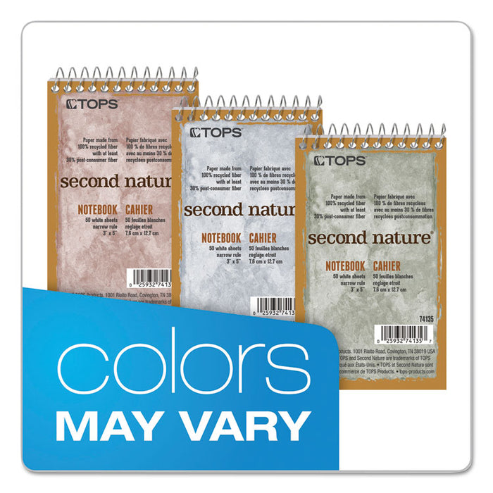 Second Nature Wirebound Notepads, Narrow Rule, Randomly Assorted Cover Colors, 50 White 3 x 5 Sheets