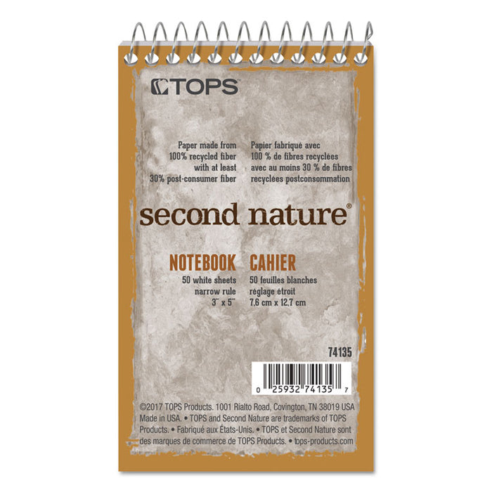 Second Nature Wirebound Notepads, Narrow Rule, Randomly Assorted Cover Colors, 50 White 3 x 5 Sheets