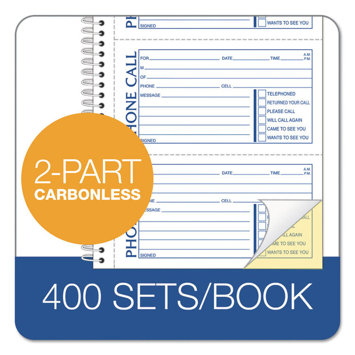 Second Nature Phone Call Book, Two-Part Carbonless, 2.75 x 5, 4/Page, 400 Forms