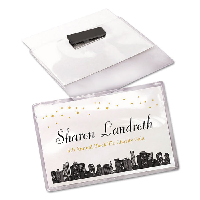 Magnetic Style Name Badge Kit, Horizontal, 4" x 3", White, 48/Pack