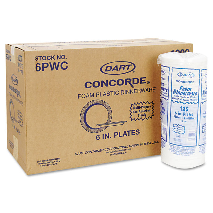 Concorde Foam Plate, 6" dia, White, 1000/Carton
