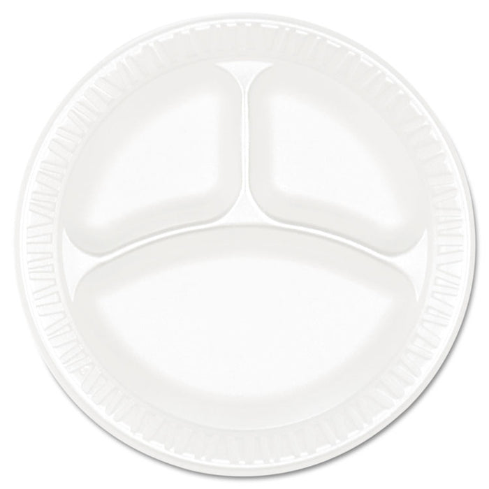 Concorde Foam Plate, 3-Comp, 9" dia, White, 125/Pack, 4 Packs/Carton
