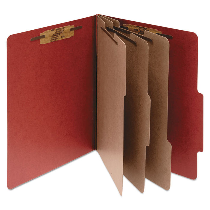 Pressboard Classification Folders, 3 Dividers, Letter Size, Earth Red, 10/Box
