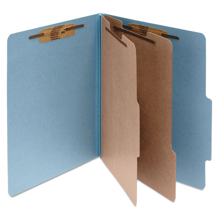 Pressboard Classification Folders, 2 Dividers, Legal Size, Sky Blue, 10/Box