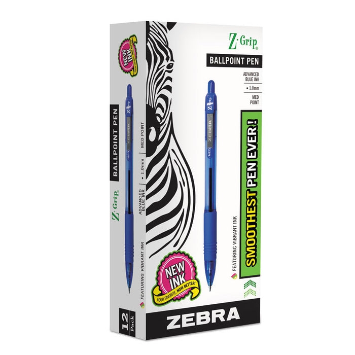 Z-Grip Ballpoint Pen, Retractable, Medium 1 mm, Blue Ink, Clear Barrel, 12/Pack
