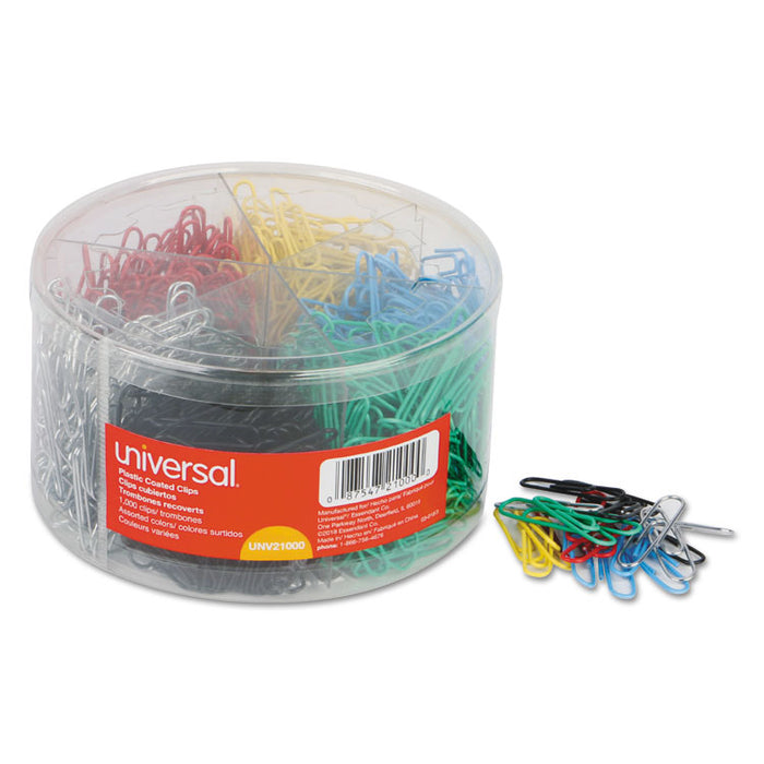 Plastic-Coated Paper Clips, Small (No. 1), Assorted Colors, 1,000/Pack