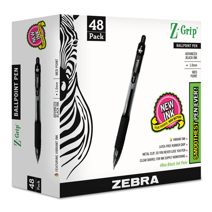 Z-Grip Retractable Ballpoint Pen, Medium 1mm, Black Ink/Barrel, 48/Pack