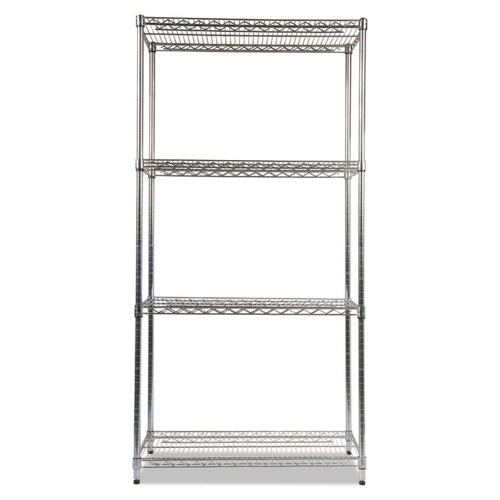 NSF Certified Industrial Four-Shelf Wire Shelving Kit, 36w x 18d x 72h, Silver